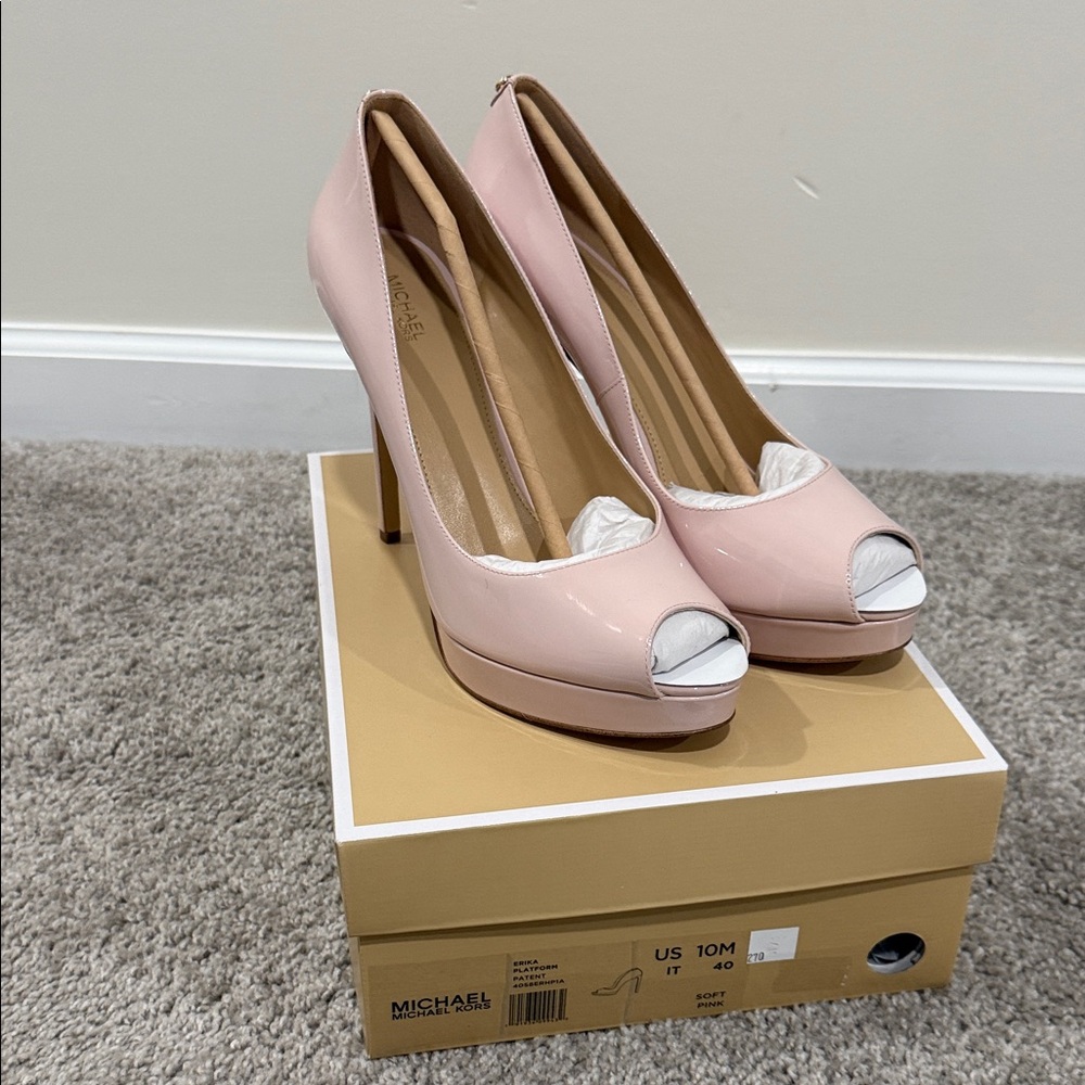Michael Kors Soft Pink Patent Peep-Toe Platform Heels